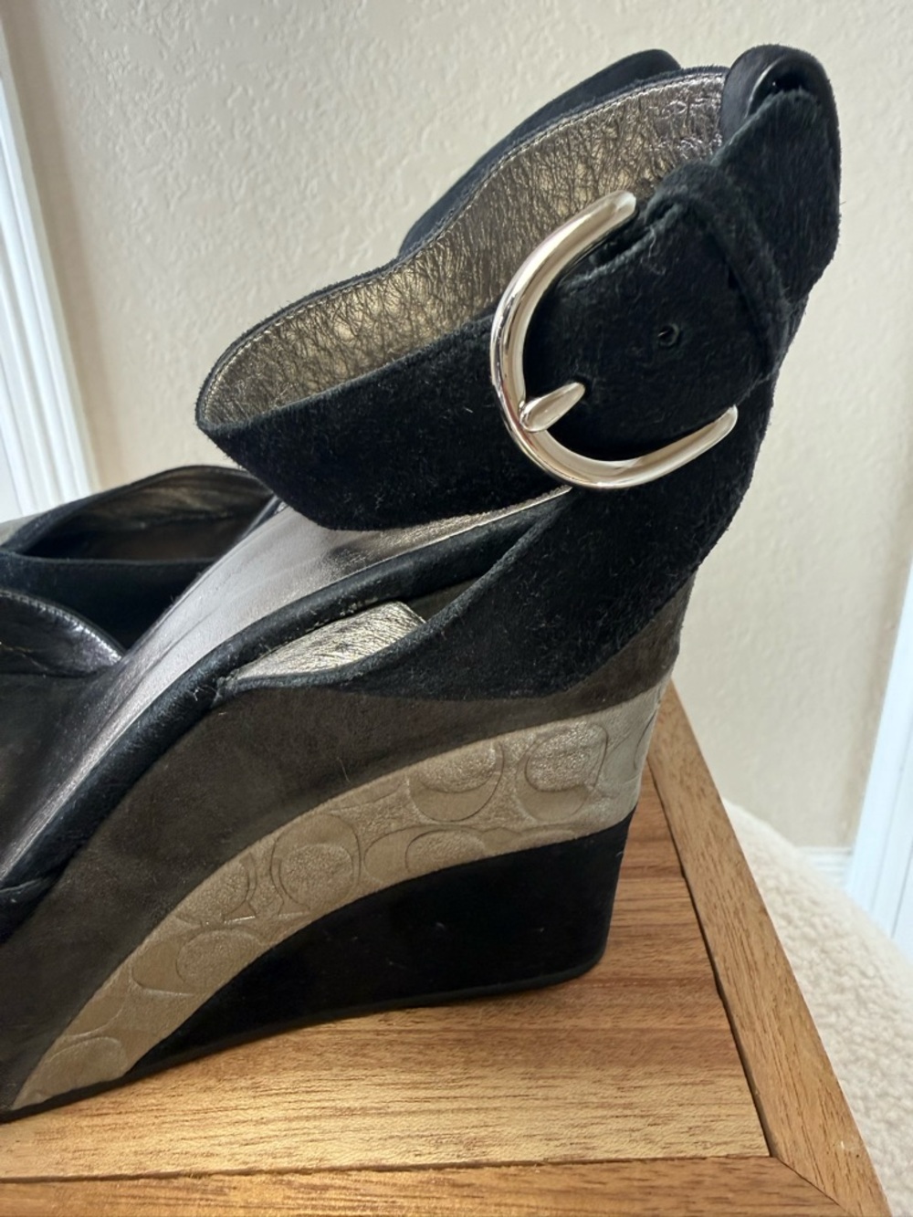 Coach Signature Black and Gray Suede Wedge Sandals- NWOT - Picture 5 of 8